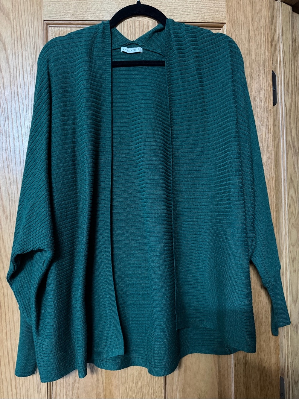 Green Open-Front Ribbed Cardigan